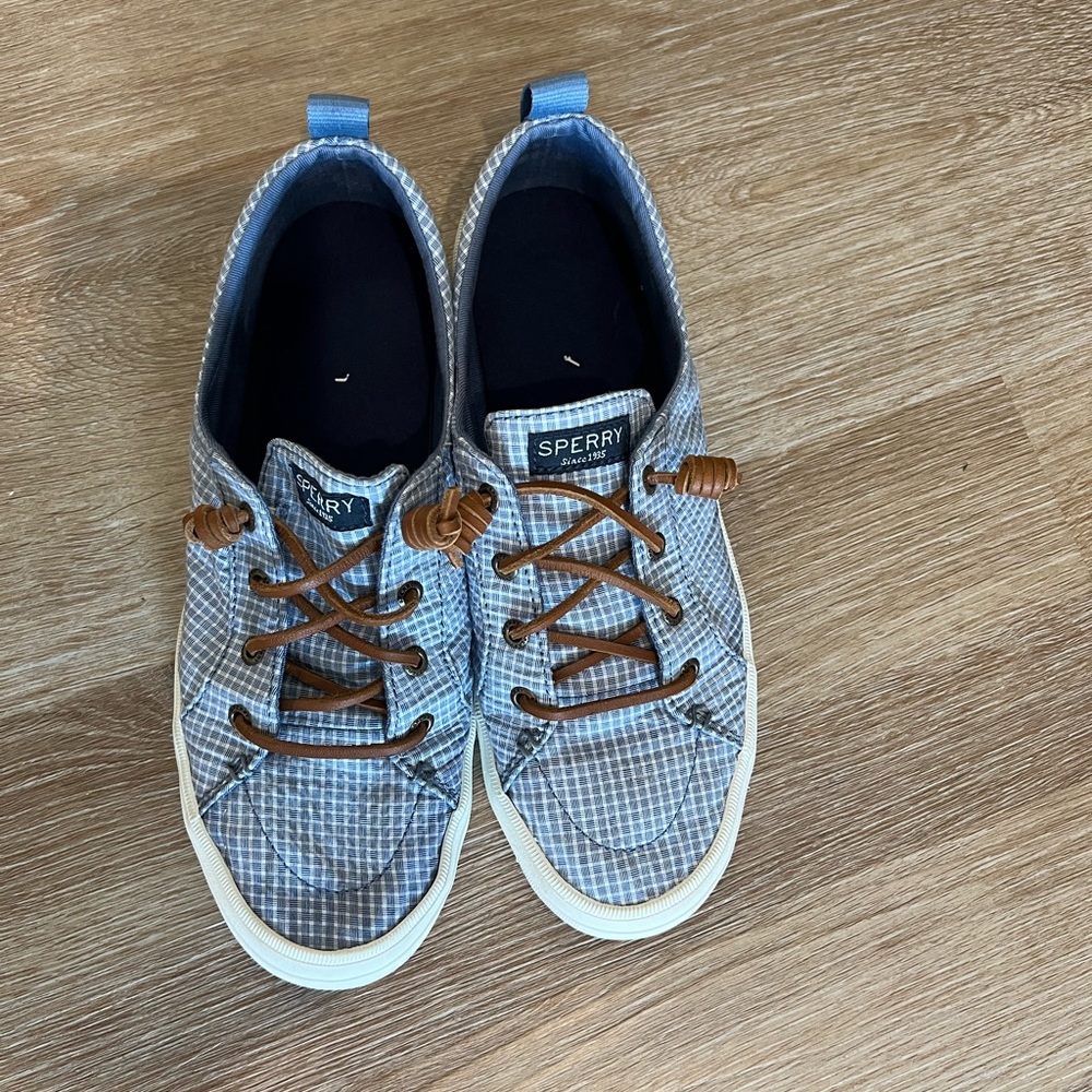 Light blue and white plaid Sperry